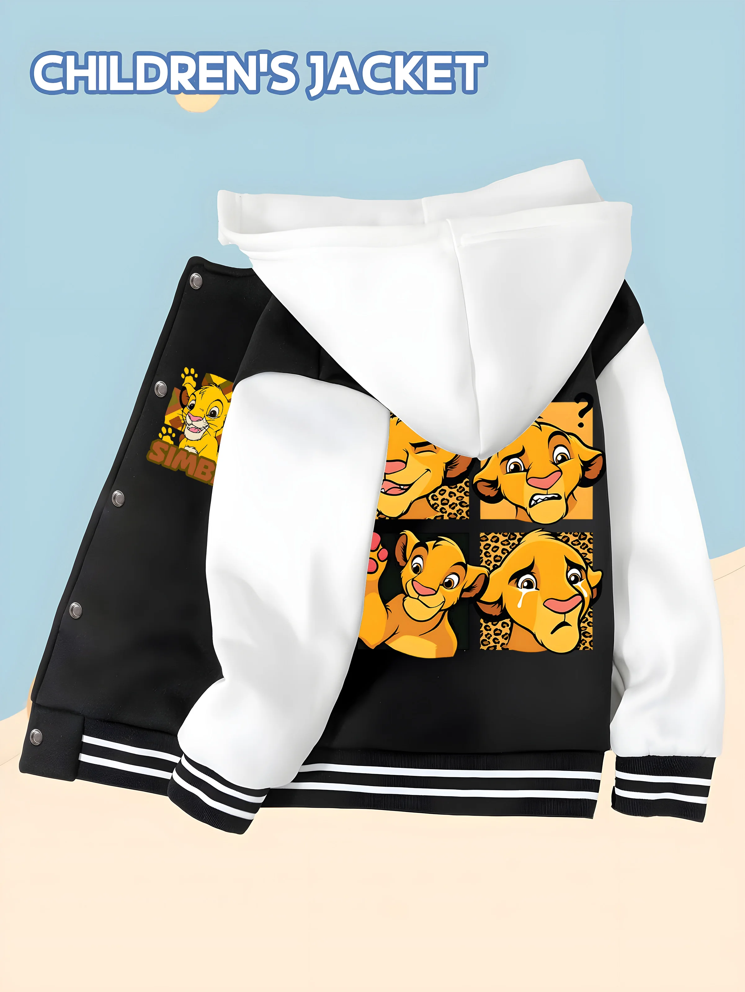 

MINISO Disney The Lion King Simba Expression Boys' Baseball Jersey - Front Simba Logo, Back Expression Print