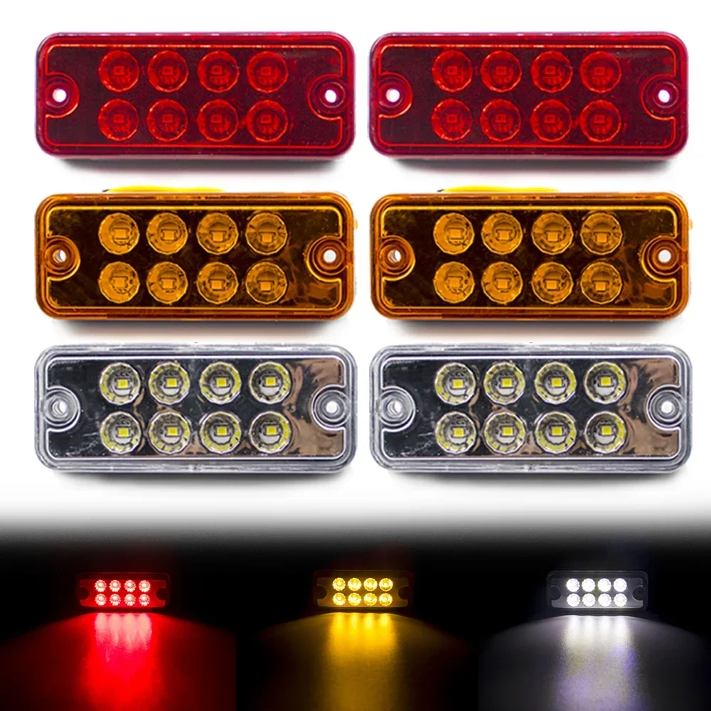 2pcs 12V 24V 8 LED Side Marker Light Signal Lamp Turn Signal Clearance Indicator Sealed Truck Trailer Lorry Caravan Waterproof