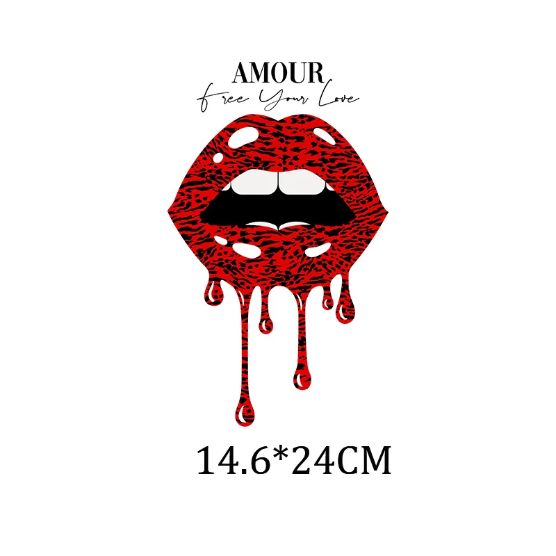 Colourful Lips Iron-On Heat Transfer Print-On T-Shirt Hoodies Patches For Clothing DIY Ladies Thermal Sticker Applique