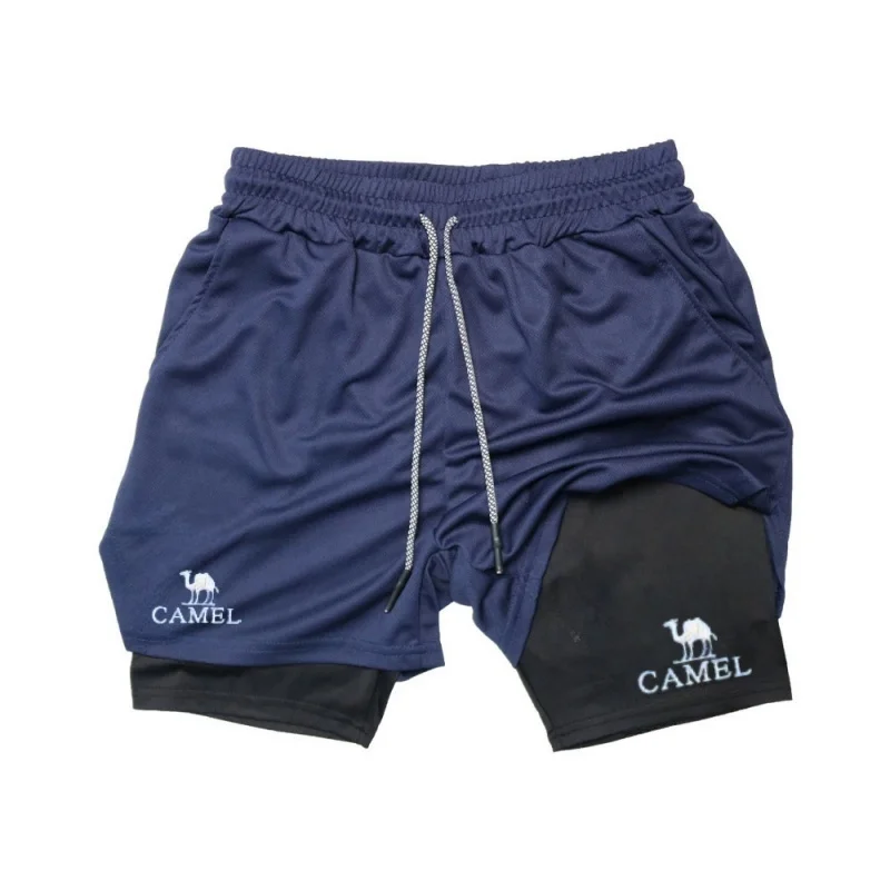 2024Berserk-Men's two-in-one camel logo sports shorts running quick-drying mobile phone shorts fitness training double layer