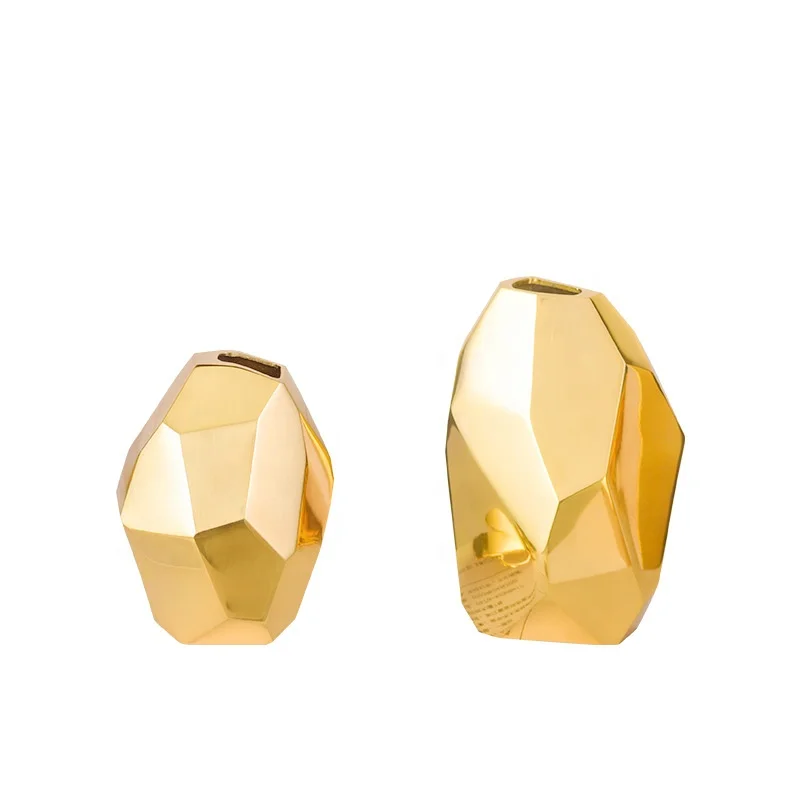 

Creative Geometric Home Decoration Ornaments Light Luxury Nordic Simple Brass Diamond Vase for Living Room Flowerpot Fan