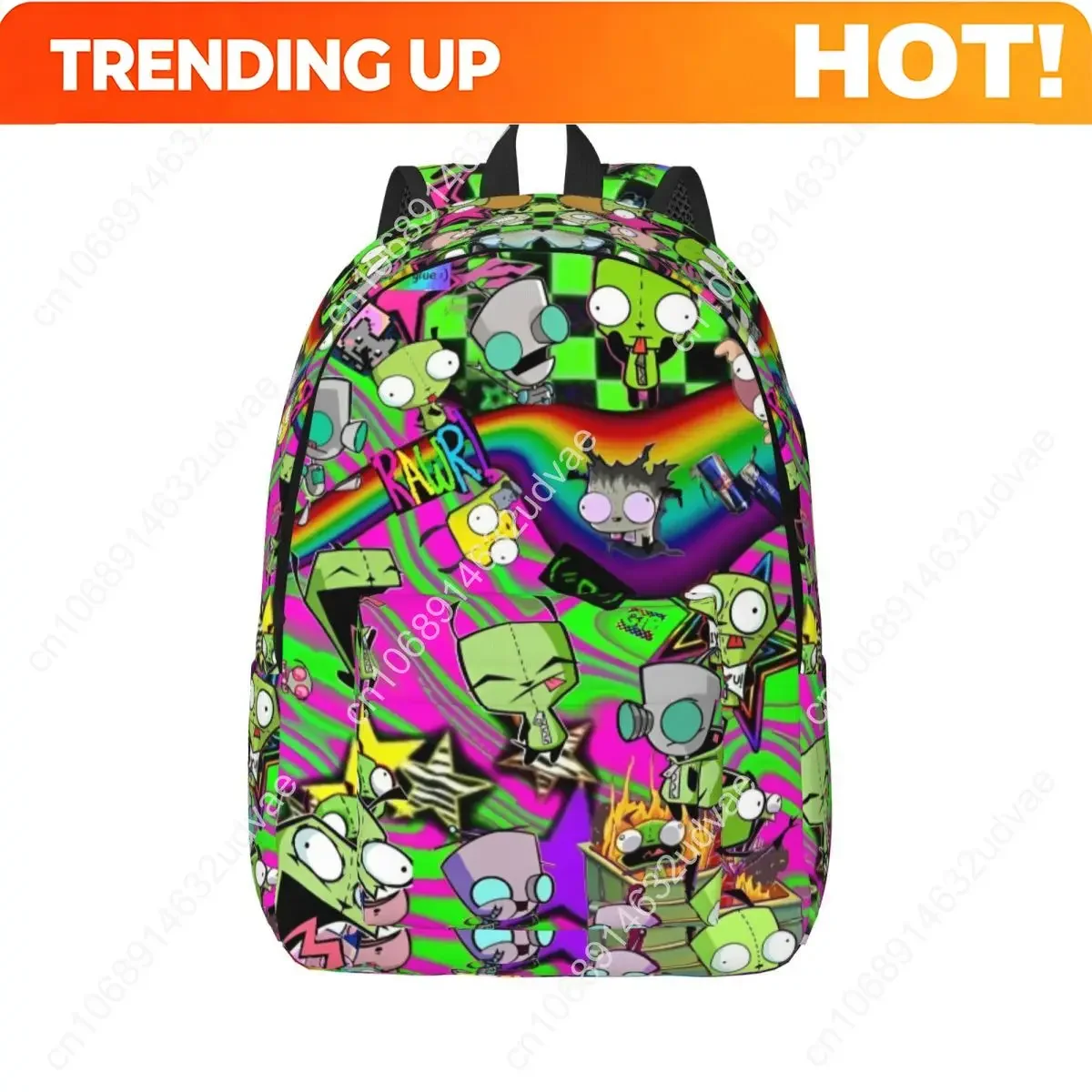 Custom Bag Invader Cartoon Zims Gir Dib Green Dib Robot Backpack Men Women High School Hiking Travel Daypack College Shoulder Ba