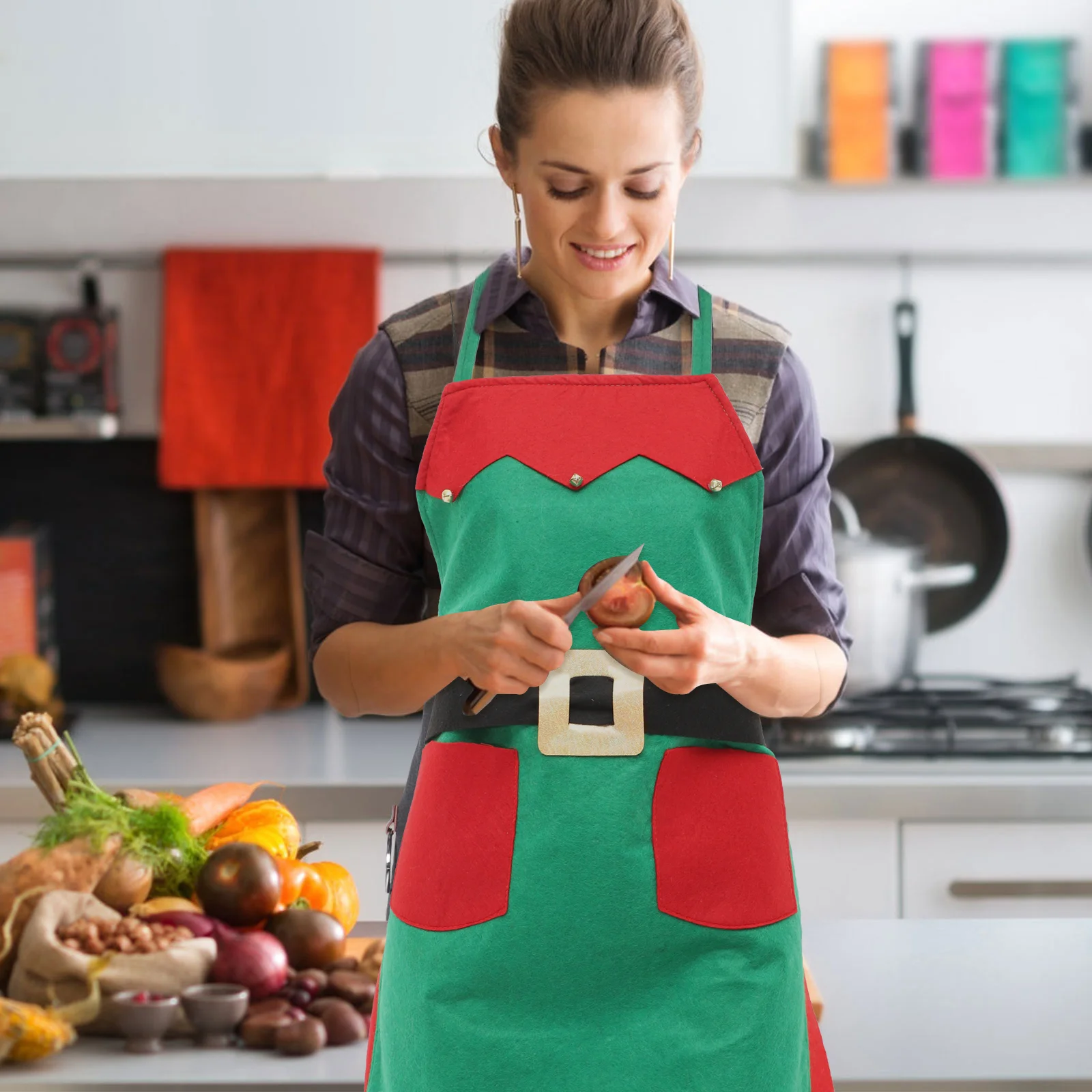 Avental de Natal Traje Ajustável para Acessórios Chapéu Decorativo Vestir Natal