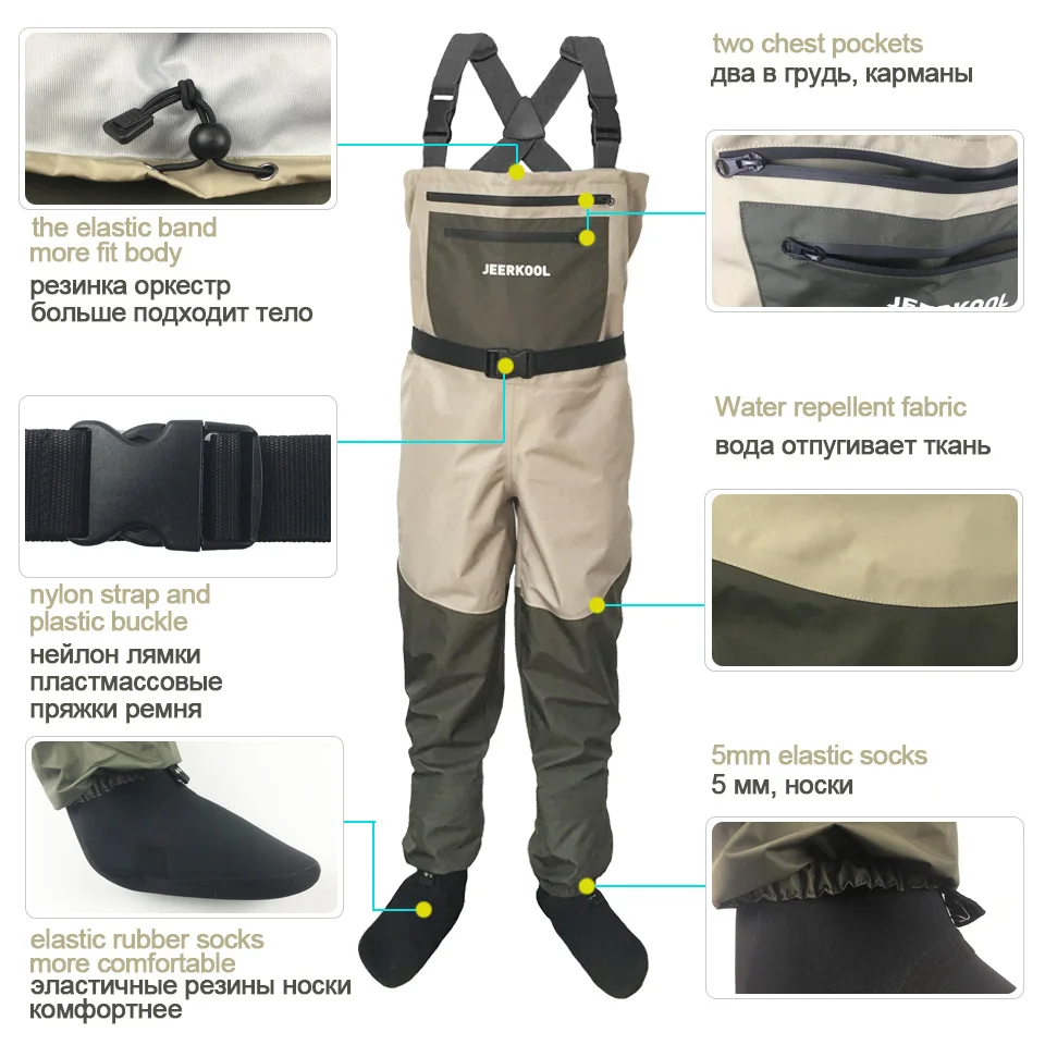 Fly Fishing Waders and Fishing Boots, Outdoor Hunting Wading Pants and Fishing Shoes Set, Overalls, Felt Sole Fishing Boots