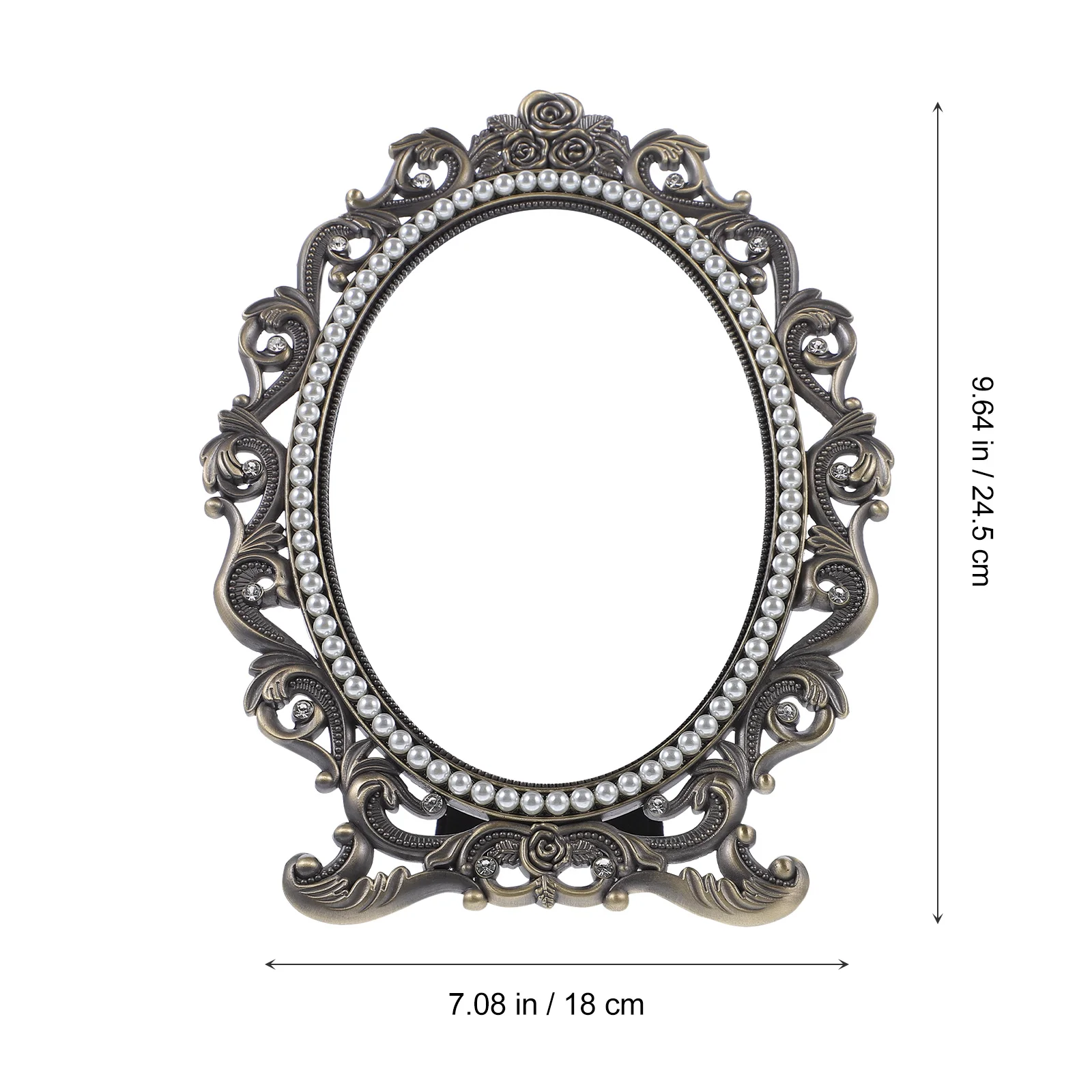 

Vintage Retro Pearl Makeup Mirror Desktop Mirror Standing Design Stable Base Anti-Rust Durable Clear High