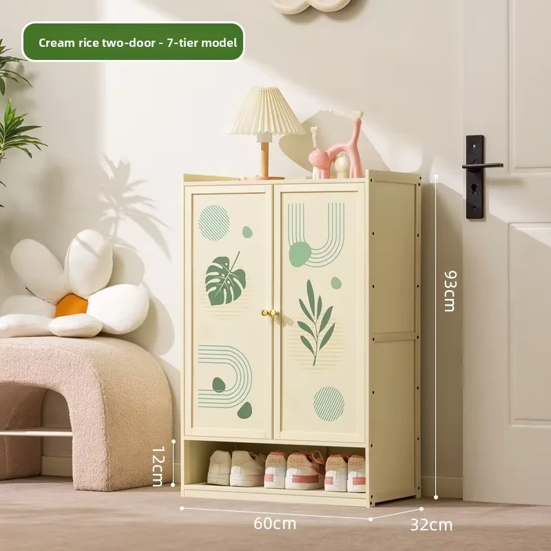 Milk Milk white multi-layer bamboo and wood shoe cabinet, narrow shoe cabinet at the entrance, cream style shoe storage cabinet - Aliexpress Deal