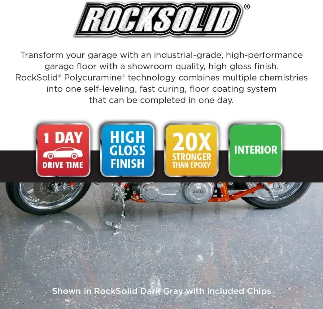 Rocksolid Polycarbonate Garage Floor Coating, Resistente a rachaduras, Preto, 2.5 Car Kit, 6 Pcs Set