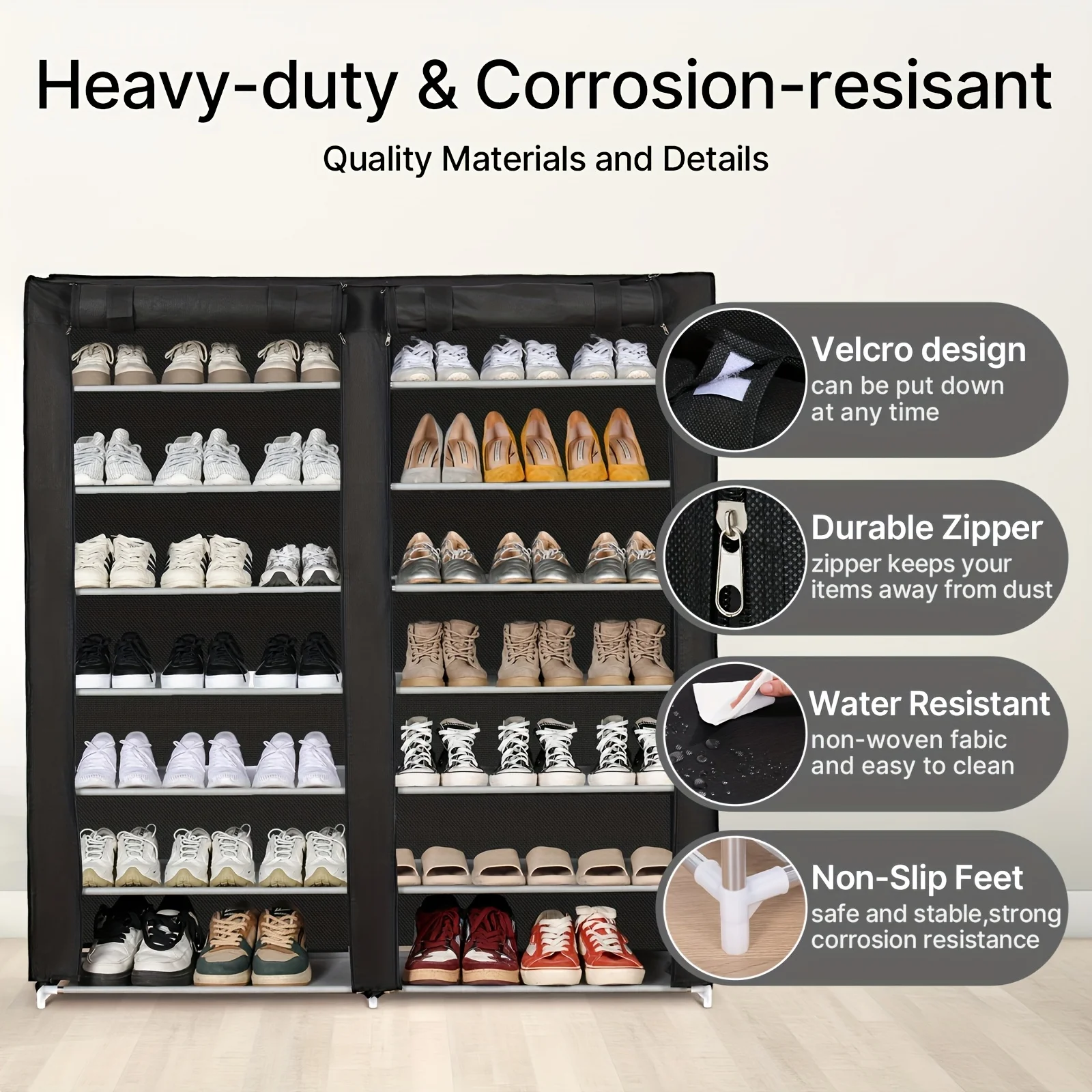

6-Tier 12-Grid Portable Shoe Rack - No-Assembly Dustproof, Space-Saving for Shoes Boots, Ideal for Bedroom Entryway Dorm
