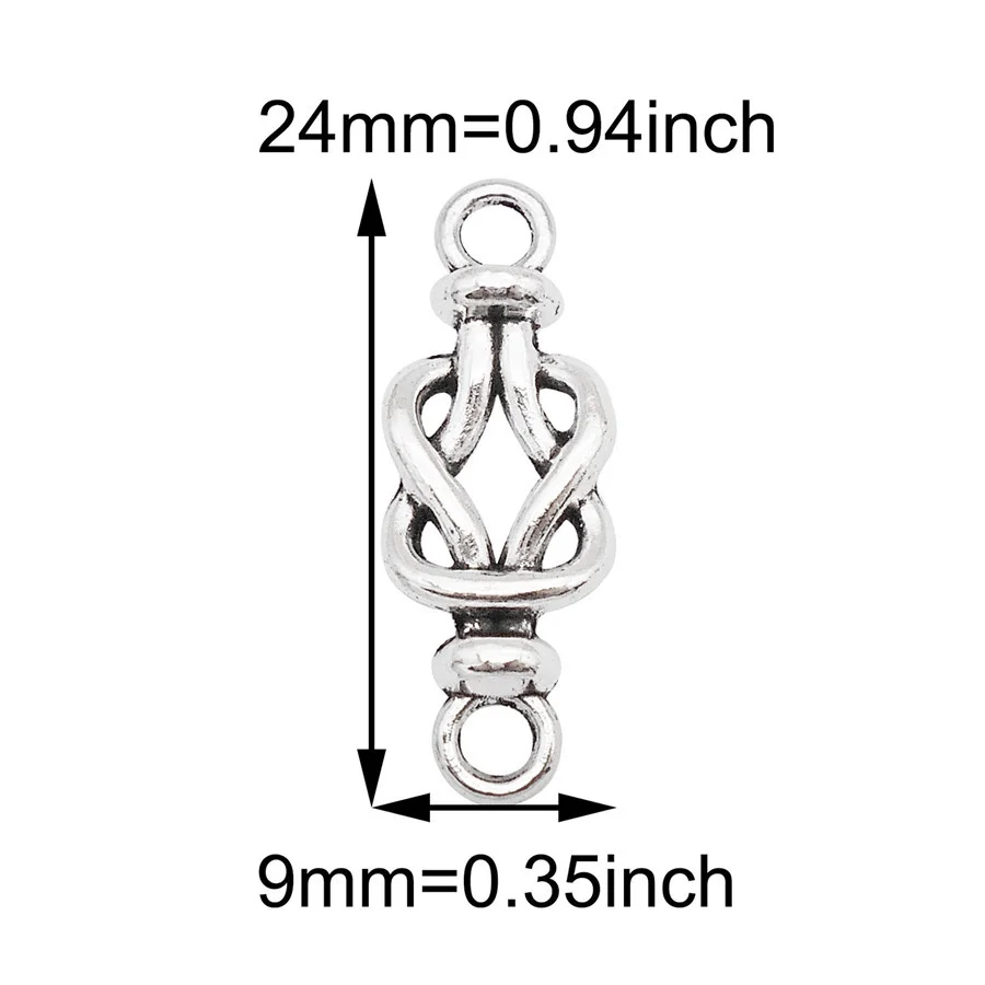 Julie Wang 20PCS Metal Knot Connector Antique Silver Color Alloy Pendant For Bracelet Jewelry Making Accessory