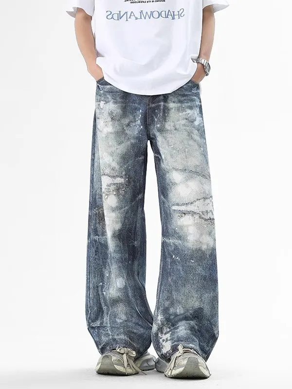 بنطلون جينز أمريكي ريترو Waed Adient أزرق مستقيم الساق ex High Street طويل كاجوال من القطن الدنيم للشباب #2