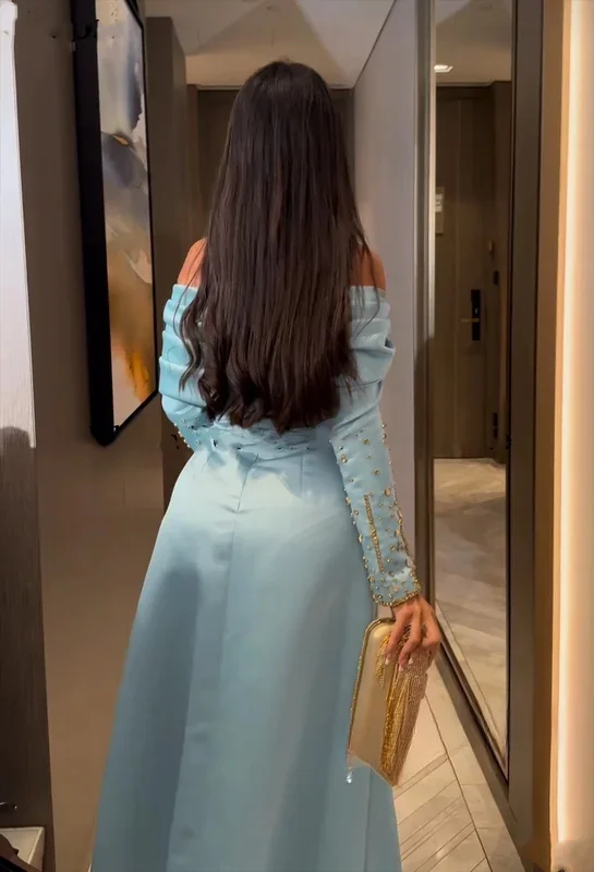 Jiayigong Prom Satin Button Beading Clubbing A-Linie Off-the-Shoulder Maßgeschneidertes Anlasskleid Midi-Kleider