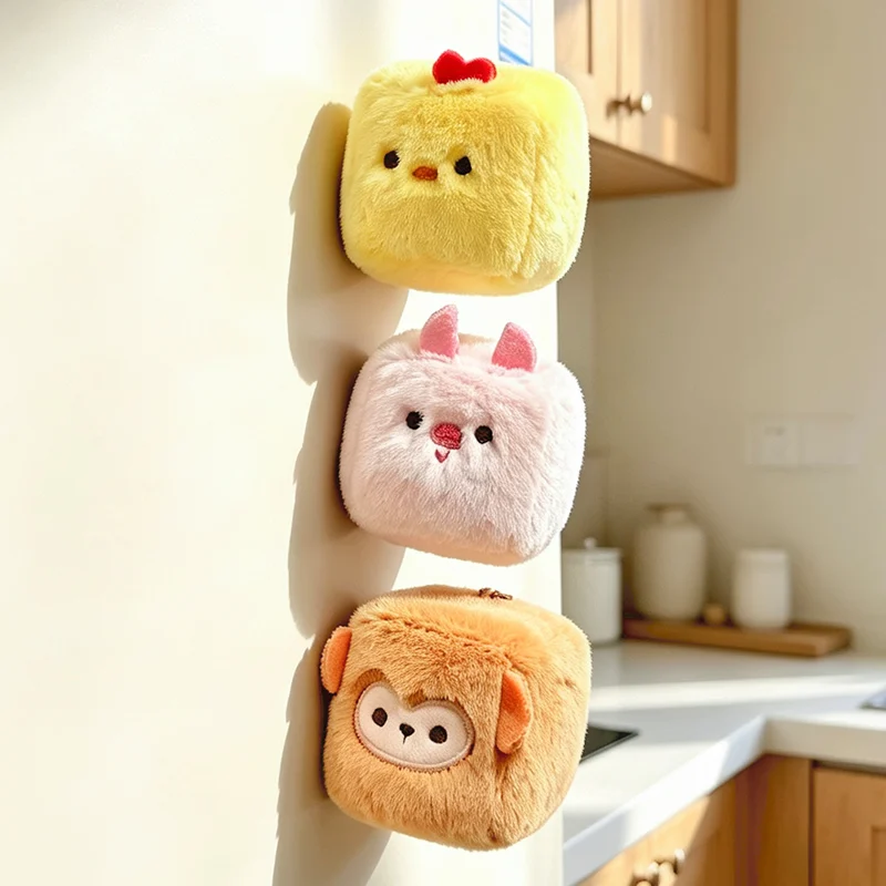 Fluffy Square Animal Plush Key Chain Kawaii Dog Pig Sheep Stuffed Toy Key Ring Backpack Bag Pendant Children Birthday Present