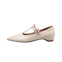 Arden Furtado Spring sheepskin T belt Wedges shoes Pointed toe Pull-on Increased Internal Single shoe commute large size Pump