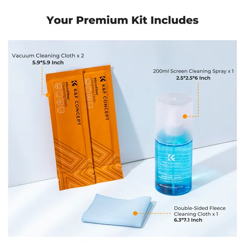Imagen 2 del producto K & F Concept-Spray limpiador de pantalla de 200ML para lentes de cámara, PC, teléfono móvil, gafas, reloj, CCD/CMOS, líquido limpio con 2 paños de microfibra