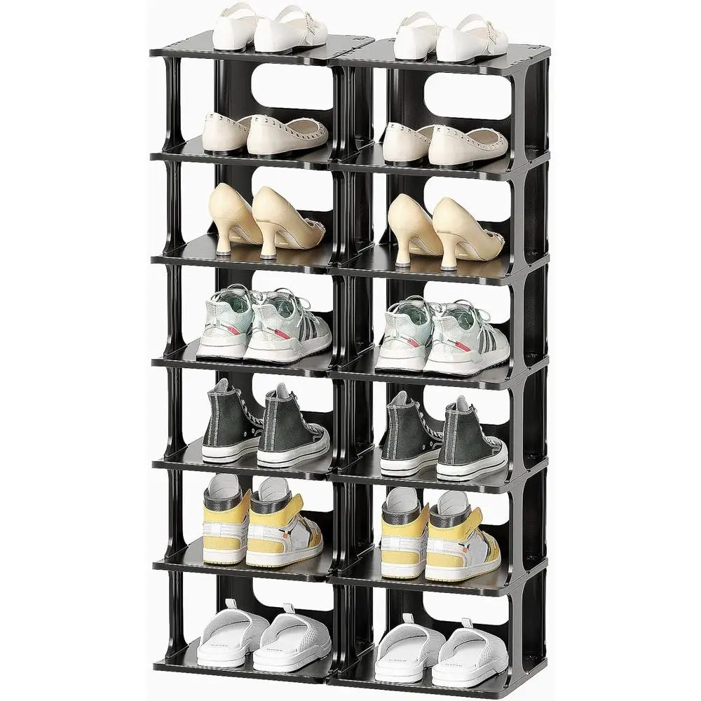 

HAIXIN 14 Tier Veal Black Shoe Rack or ront Door Entrance - Tall Shoe Organizer or Small Spaces, Closet Narrow Small Shoe Shelne