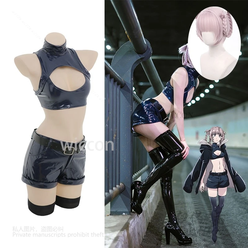 Pre-Sale New Anime Call of The Night Anime Nazuna Costume Vampire Nazuna PU Leather Trench Coat Costume Sexy Female Halloween