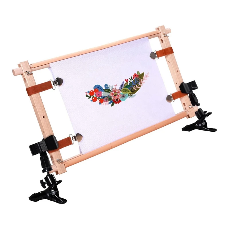 Rotating Wooden Crossstitch Frame - With Clip, Adjustable Large Embroidery Hoop Holder, Suitable For Sewing Crafts Durable