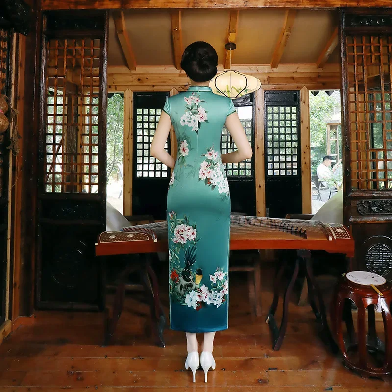 Large Size Chinese Traditional Qipaos Dress Female Sexy Slim Fit Slit Cheongsam Vintage Printed Flower Vestidos De Festa 5XL