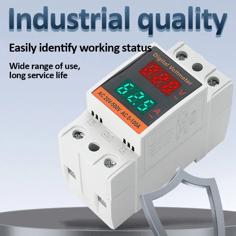 Din Rail AC Voltmeter Ammeter AC220V AC380V Digital AC Voltage Current Meter LED Display Electric Meter AC50-500V 0-99.9A