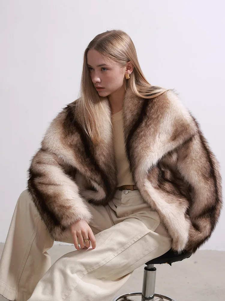 Otoño Invierno nuevo abrigo de piel de viento de Granero Sle joven suelto cuello azul marino mujer Faion cálido Thiened poliéster largo S...