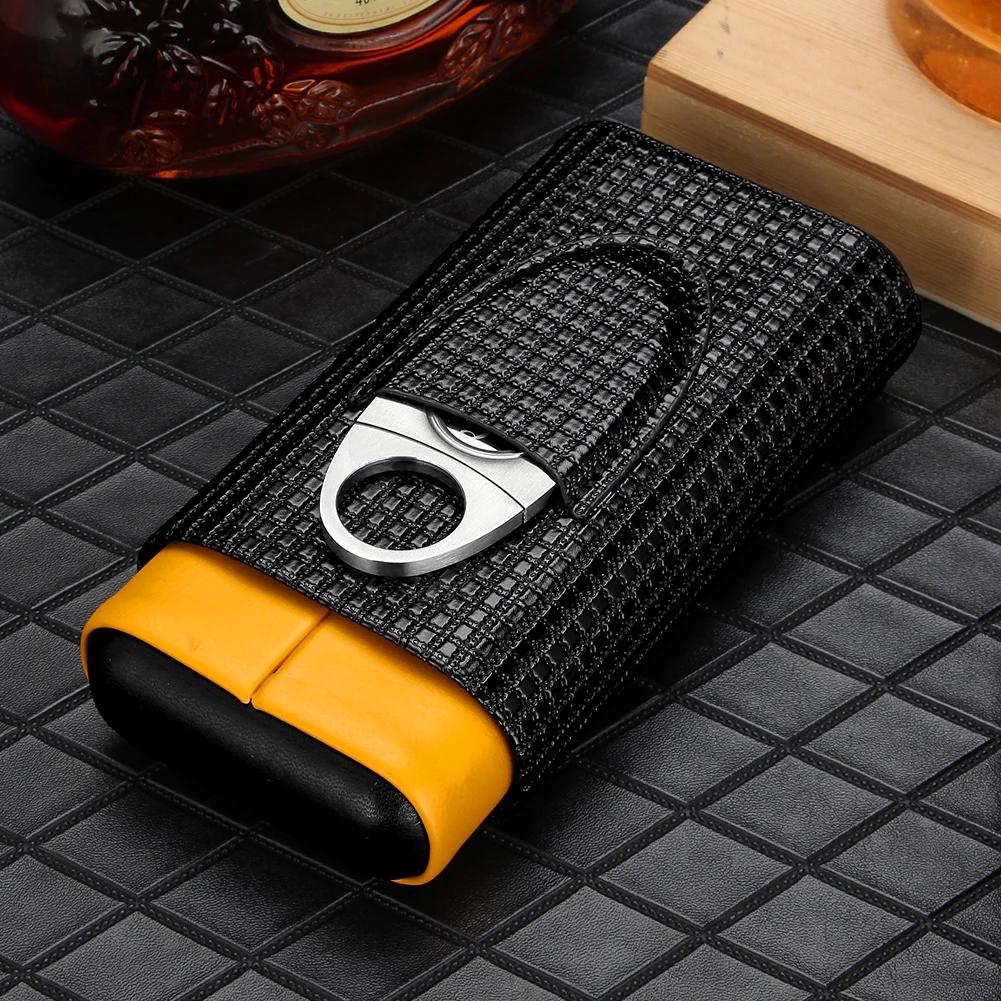 GALINER Gadget Cigar Case Leather Cigar Travel Case Pocket Cedar Wood Cigar Humidor Holder W/ow Cigars Cutter Gift Box