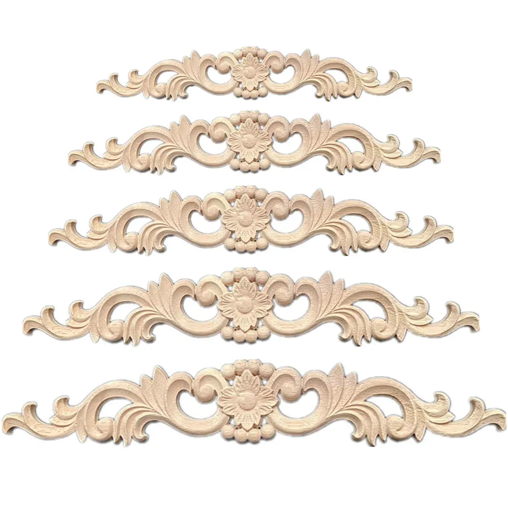 

2PCS 30-54cm Natural Wood Appliques for Furniture Cabinet Unpainted Wooden Mouldings Decal Vintage Decoration Accessories