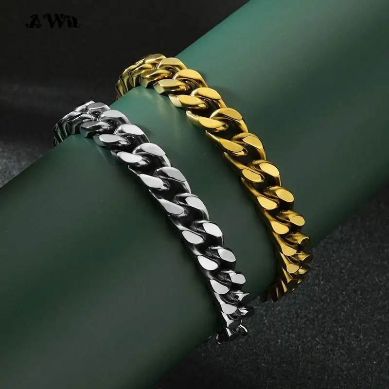 Awit 3-11mm Thick Waterproof Chain Bracelet for Men Stainless Steel Cuban Chain Wristband Classic Punk Heavy Men's Jewelry