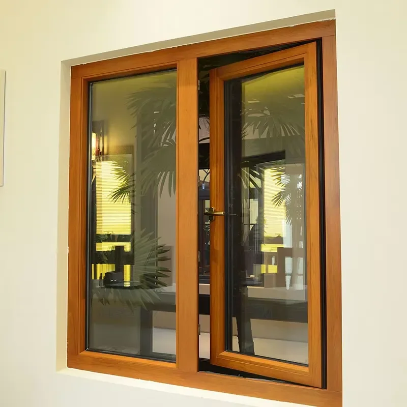 SoundProof Aluminum Clad Wood Window with Double Glazed Glass Aluminium Casement Windows Secure