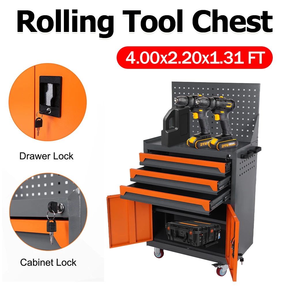 

Compact Tool Cart with Pegboard Tool Box Organizer with Drawers Mobile Tool Cart Rolling Tool Cart for Workshop Warehouse Garage