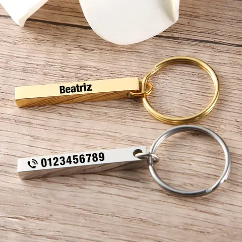 Custom Engraved Phone Number Keychain-Vertical 3D Bar Key Chain-Stainless Steel Key Rings-Name/Text/Image Engraved Keychain