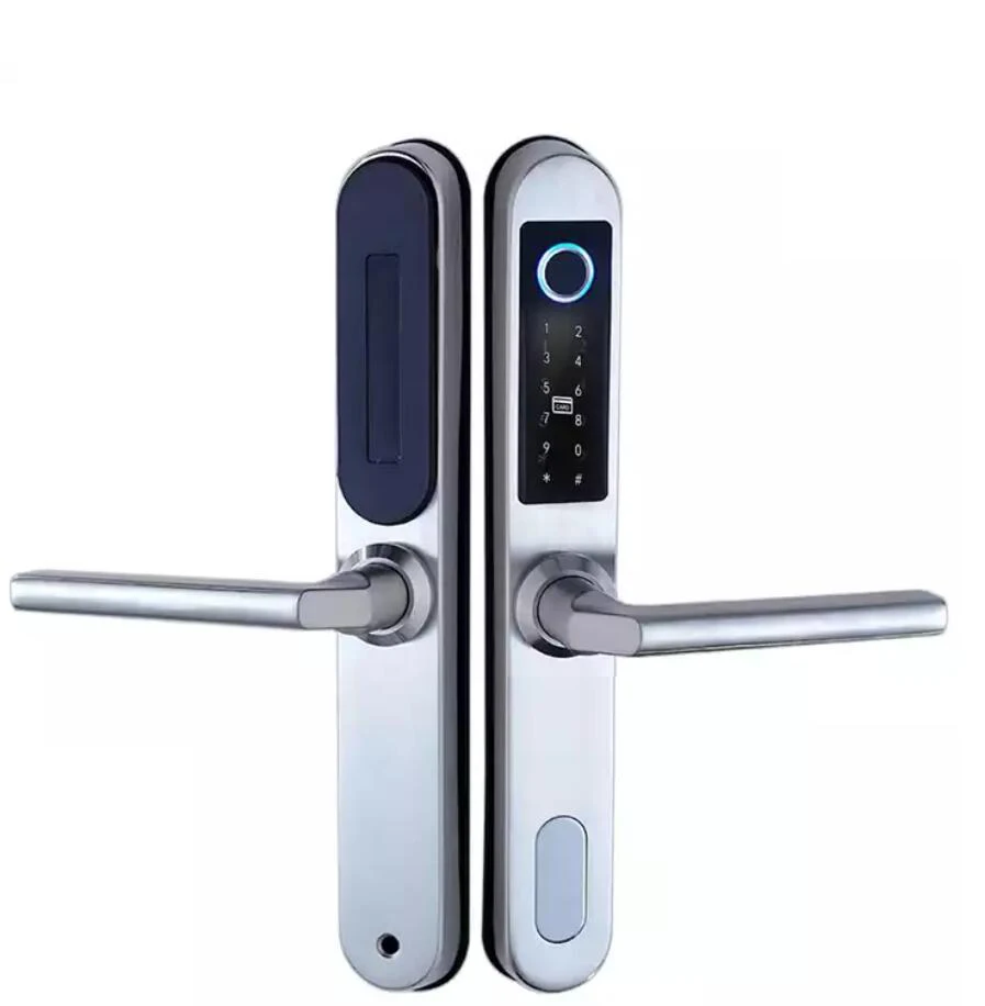 Waterproof Biometric Fingerprint Aluminum Handle DoorLock Electronic Smart RFID Card Code Lock For Metal Glass Door