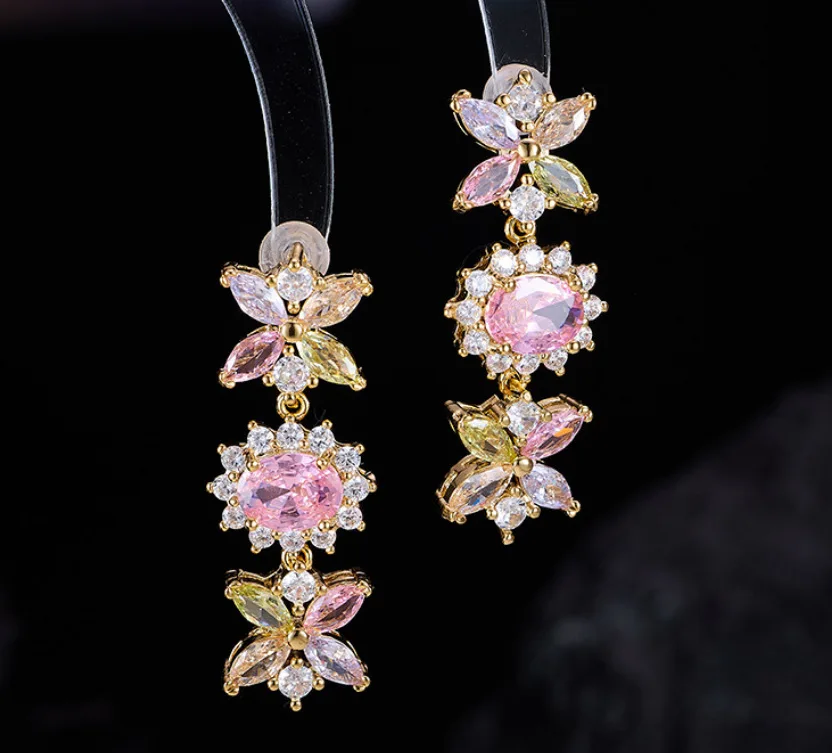 

Luxury Flower Multicolor Cubic Zirconia Jewelry Set Necklace Earrings for Fashion Women Femme Party Accessory Statement Gift