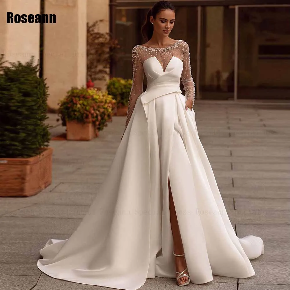 Customized High Quality 2025 New Design A-line Wedding Dress V-Neck Front Split Tulle Open Back Bride Dresses robe de mariée