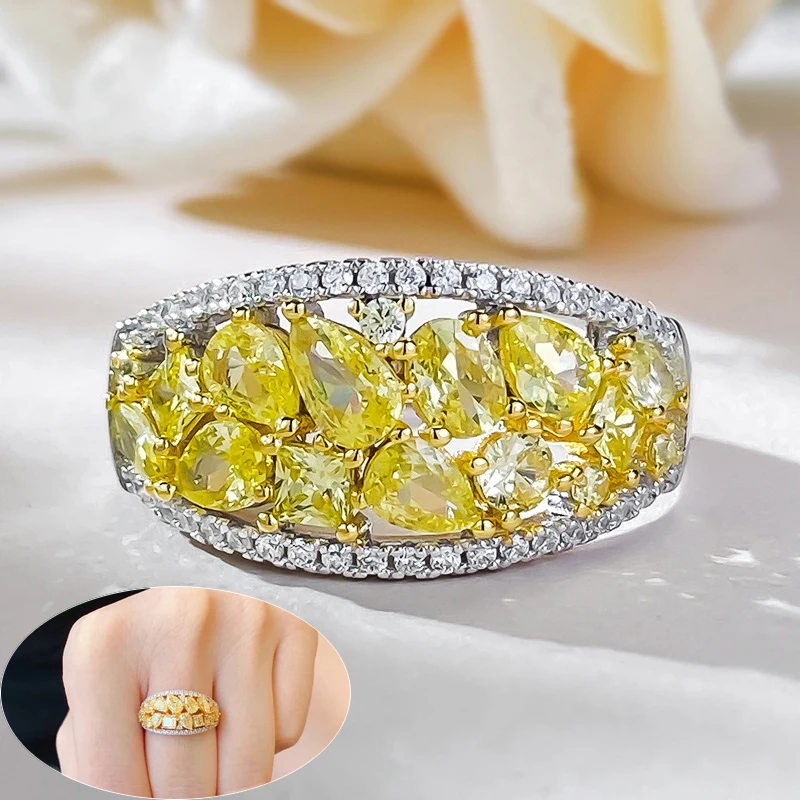 

Apaison Yellow High Carbon Diamond Rings For Woman Wedding Anniversary Jewelry 925 Sterling Silver Ring