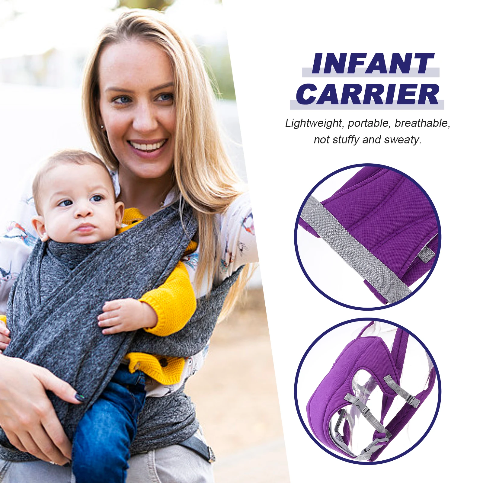 

Breathable Baby Carrier Infant Sling Adjustable Lightweight Portable All Seasons Front Back Horizontal Hug Anti Strangulation