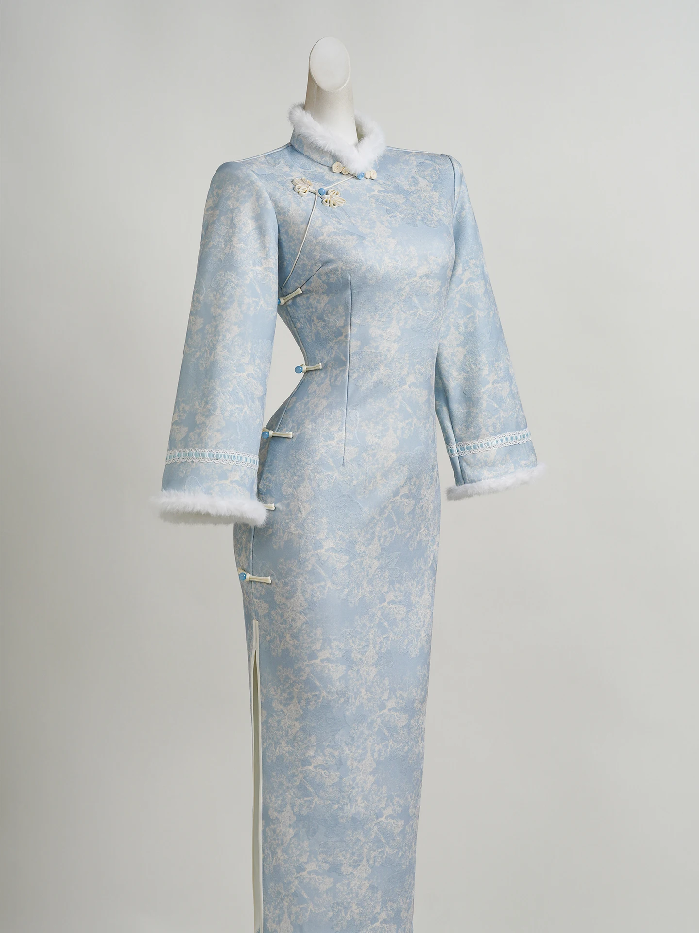 

Новое китайское длинное платье-ципао Ele Daily для молодых женщин, приталенное, с цветочным узором, теплое, с длинными рукавами, осенняя мода