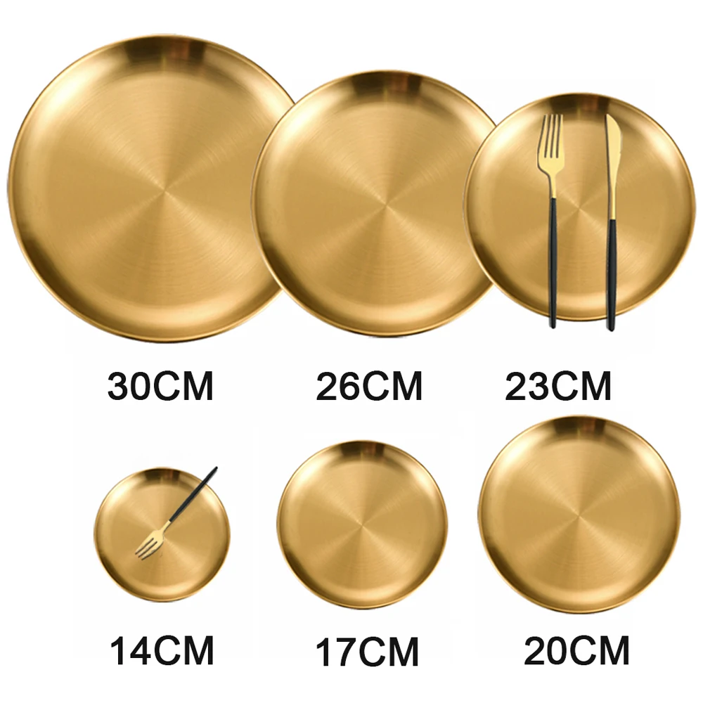 1Pc Stainless Steel Round Plate Bone Spitting Dish Shallow Tray Metal Camping Plate Dining Disc BBQ Picnic Dishes Cookware