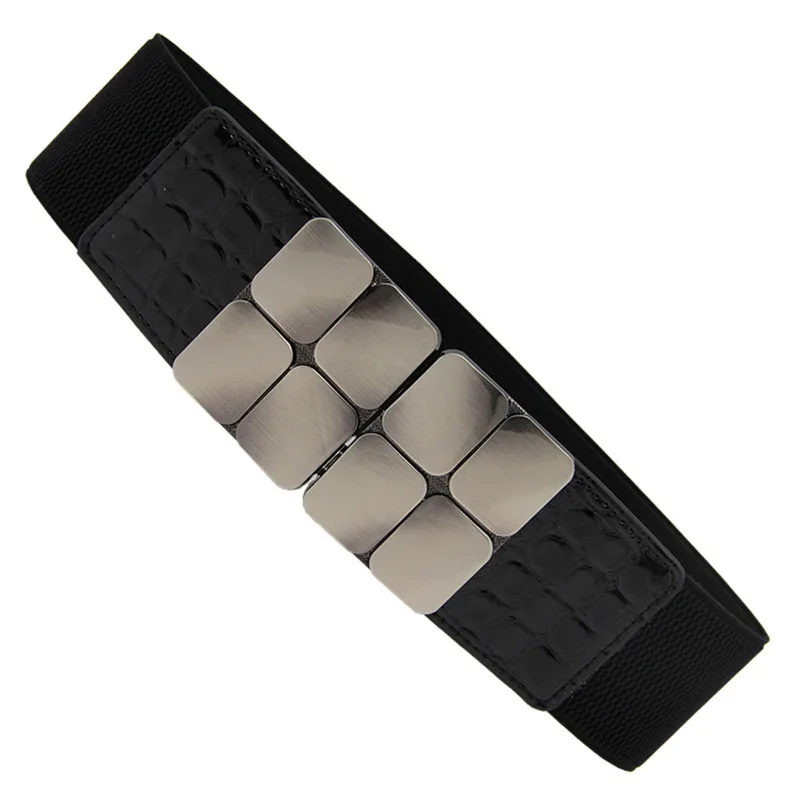 تصميم جديد أسود مربع مشبك الخصر الختم لفستان أزياء واسعة مطاطا Cummebunds لمعطف الفتيات اللون الأسود #4