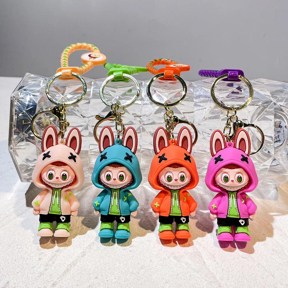 Cute Key Chain Anime Labubu Bucktooth Sheep Car Keychain for Bag Charms Doll Keyring Men Women Jewelry Wholesale Couple gifts