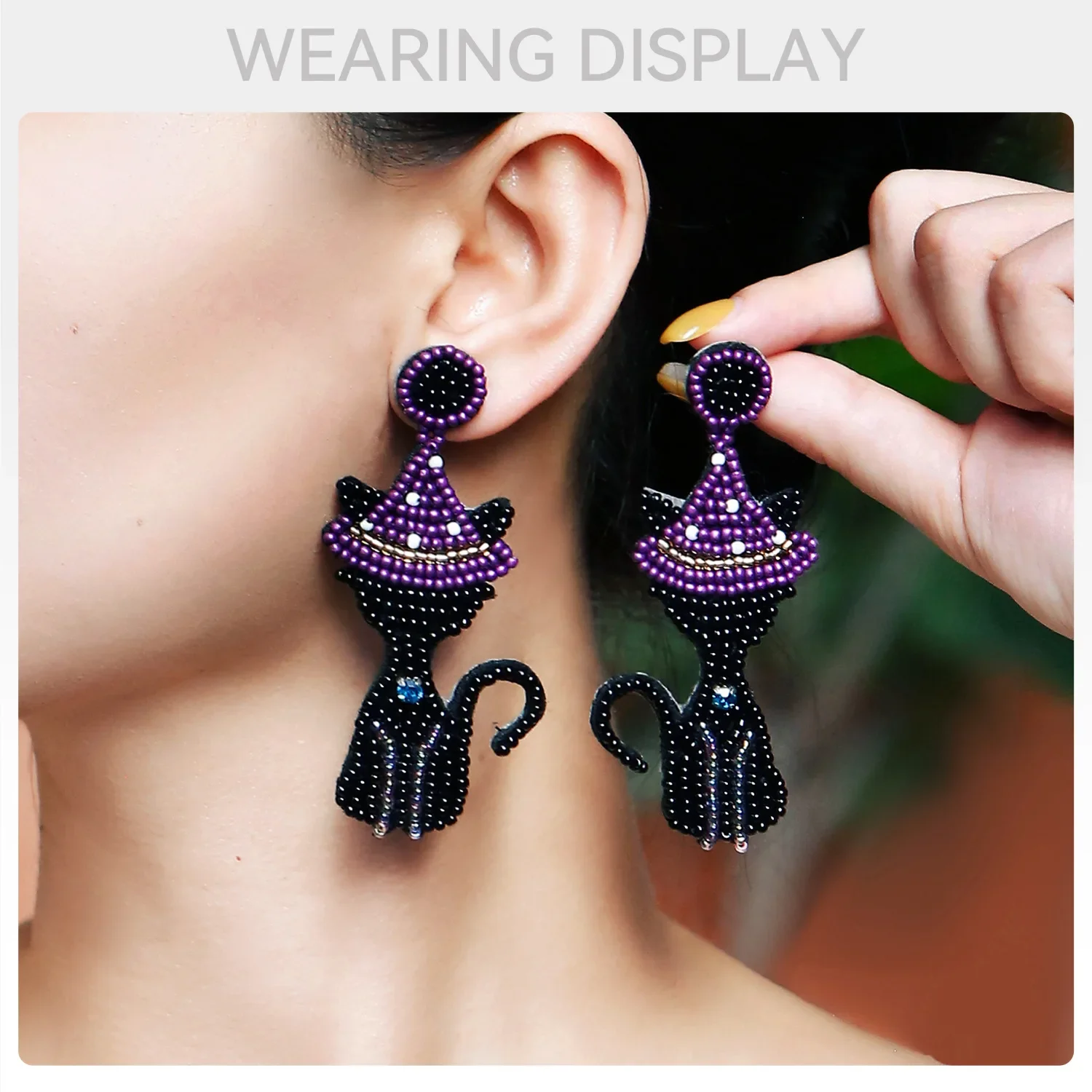 

Rice bead earrings All Saints' Day Cat Play tricks Originality Design Hand knitting Bohemia Alloy Fashion Simple Beaded earrings