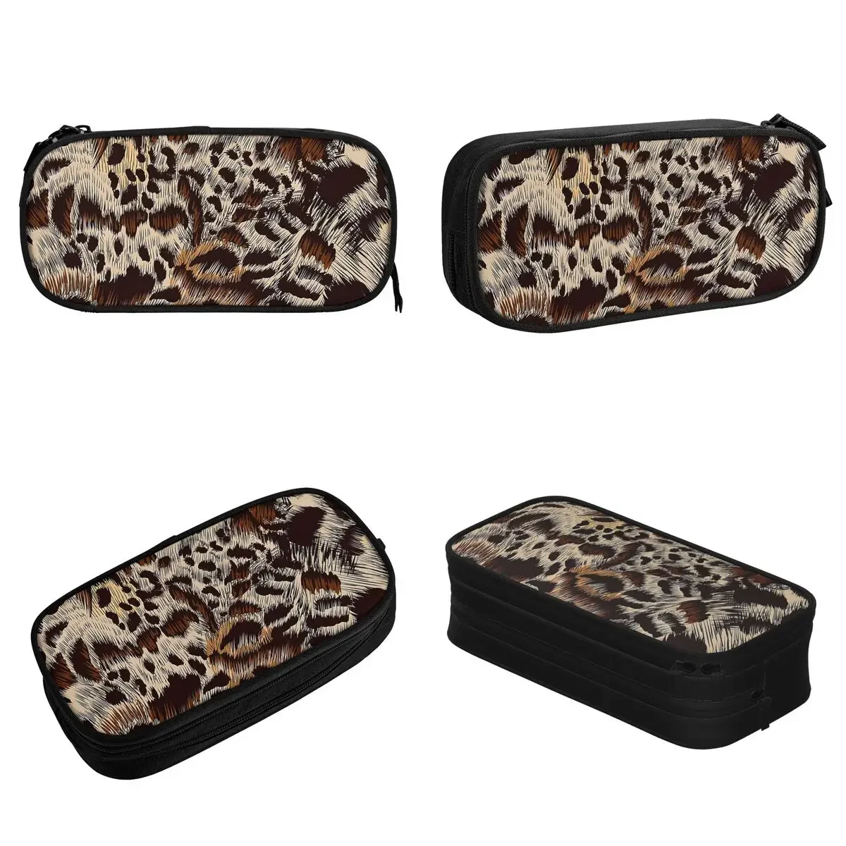 Leopard Print Animal Fur Pattern Pencil Cases Pencilcases Pen for Student Large Storage Bags Students School Gift Stationery