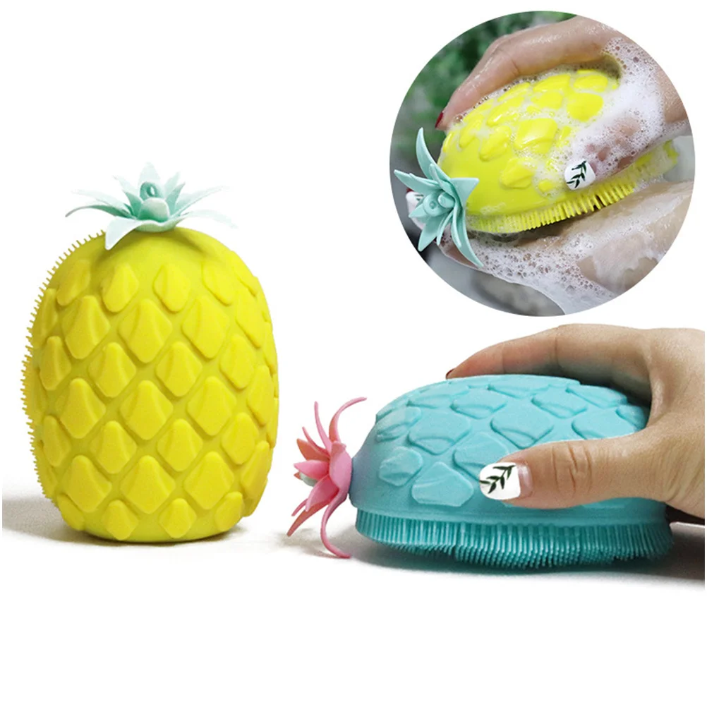 

1Pcs Silicone Bathing Scrubber Yellow Pineapple Style Shower Brush for Baby Pool Use Soft Touch Body Exfoliator Comfortable Grip