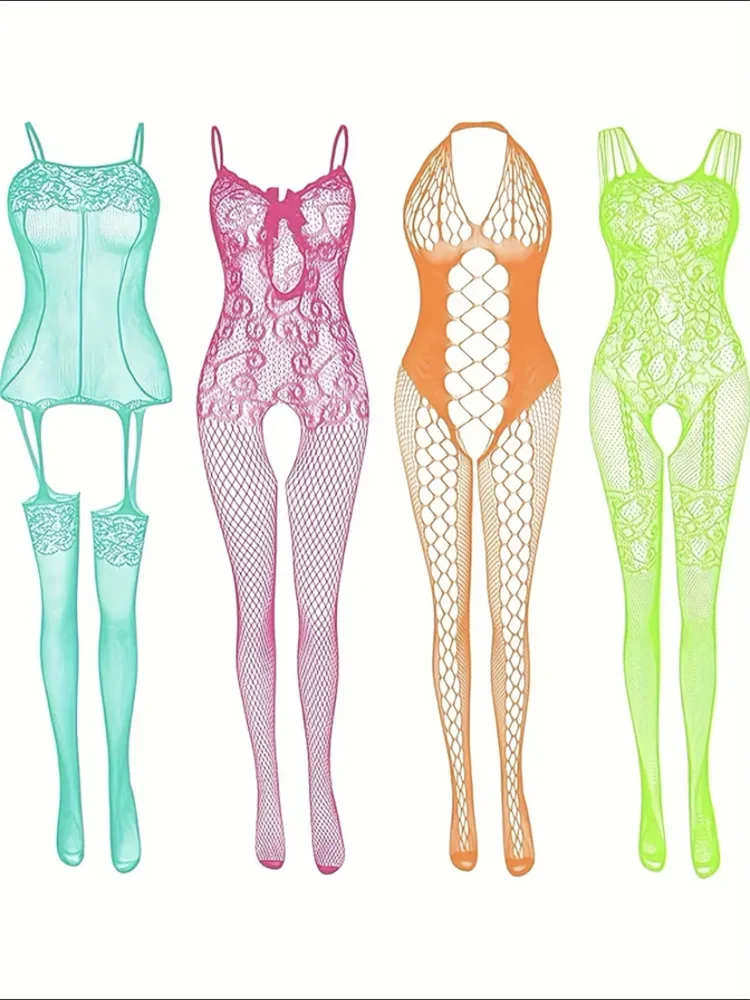 Crotchless Bodysuits Transparent Bodystocking For Sex Bold Body Suit Open Crotch Pantyhose Erotic Costumes Sexy Fishnet Lingerie