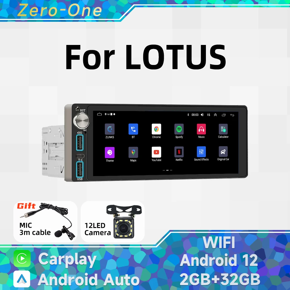 

Wireless Carplay Autoradio 1 Din Radio Android 13 Car Multimedia for LOTUS 6.86" Screen Stereo Head Unit GPS Navigation Wifi BT