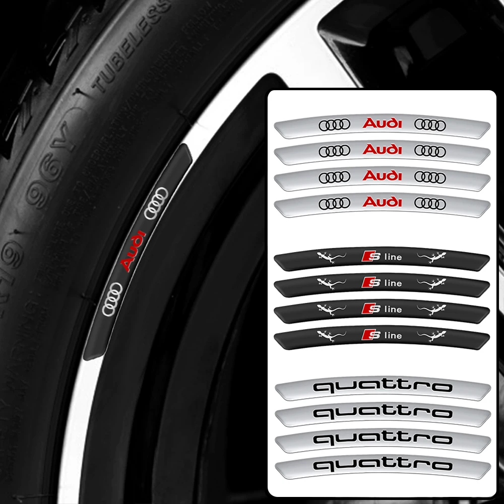 4 Stück Aluminium-Autofelgen-Aufkleber Auto-Umbau-Zubehör für Audi Sline quattro A3 A4 B8 8P 8V A6 C7 A5 Q5 B7 8P 8L 8V B6