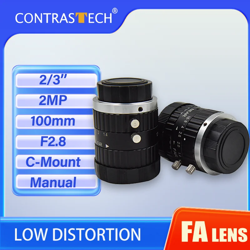 

Крепление CONTRASTECH C, 100 мм, фиксированный фокус, 2,0 мегапикселя, 2/3 дюйма, объективы для видеонаблюдения ITS, руководство по низким искажением, объектив камеры F2.8 FA