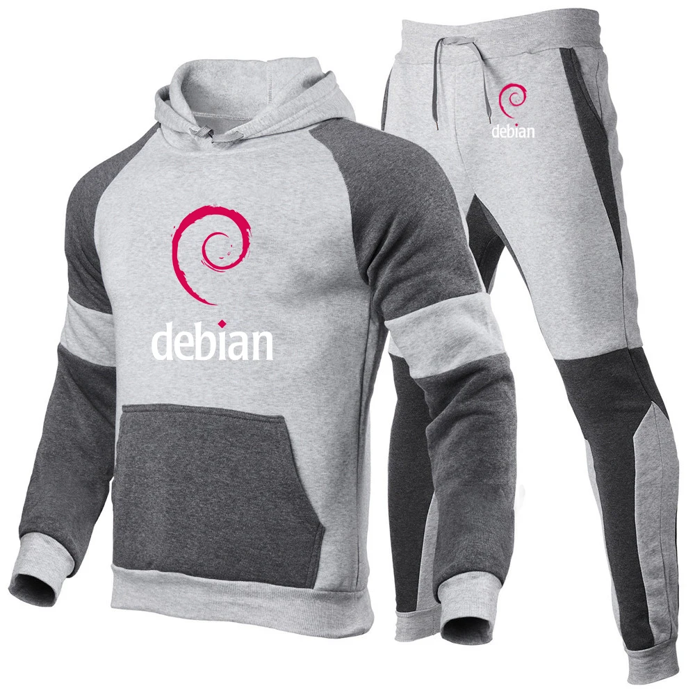 Linux Debian 2024 Nieuwe Stijl Sets Mannen Lente En Herfst Kwaliteit Afdrukken Vrije Tijd Modieuze Kleur Bijpassende Hoodie Broek Pakken