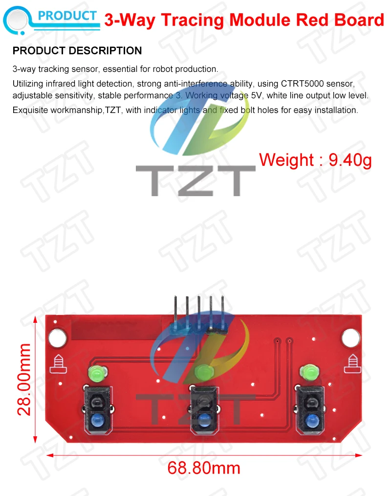 TZT Infrarot-Reflexionssensormodul TCRT5000 3-Wege-Verfolgungsmodul Linienfolge-Hindernisvermeidungsmodul für Auto-Roboter – Detail 1