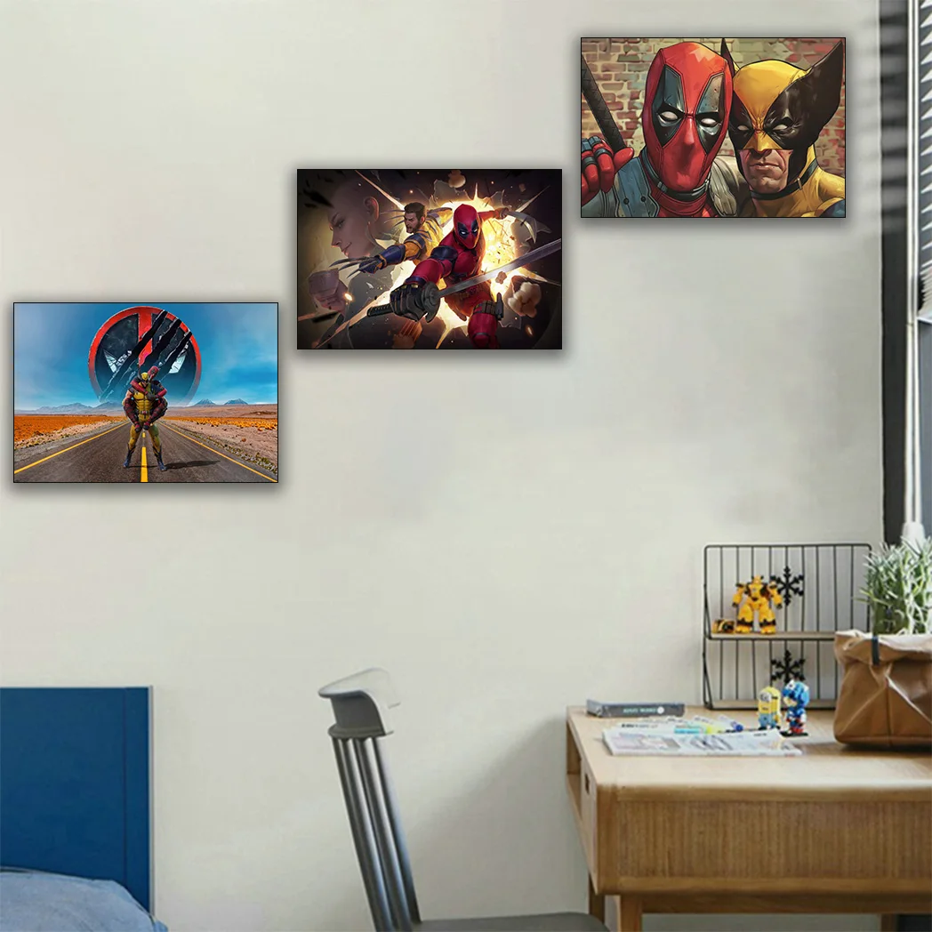 ملصقات فنية جدارية لفيلم مينيسو مارفل ديدبول ولفيرين، لوحات قماشية مضحكة لغرفة النوم وغرفة المعيشة لتزيين المنزل #3
