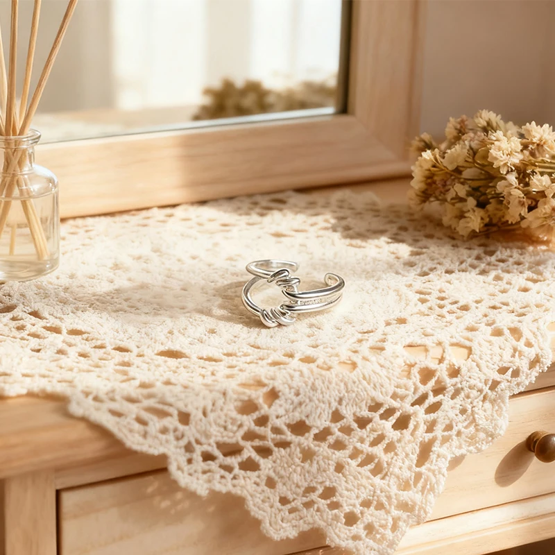 

New Hot Selling Silver Winding Line Open Ring With Hollow Design Exquisite Jewelry Accessories Fashionable Women's Party Gifts